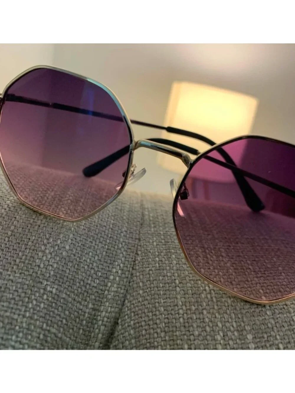 Unisex Octagonal Gold Metal Frame Gradient Purple Lens Sunglasses